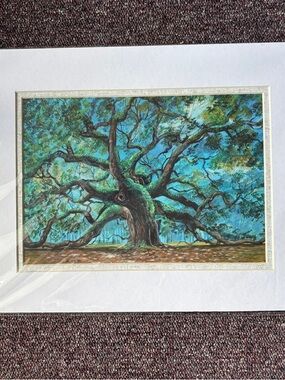 Framed Blue-Green angel Oak Tree in Johns Island, South Carolina Art Print.